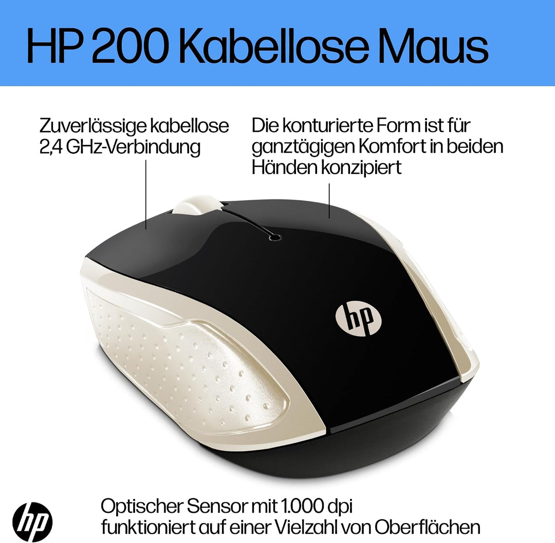 HP 200 (2HU84AA) kabellose Maus (1.000 dpi, 3 Tasten, Scrollrad, USB dongle) schwarz / silber Schwar