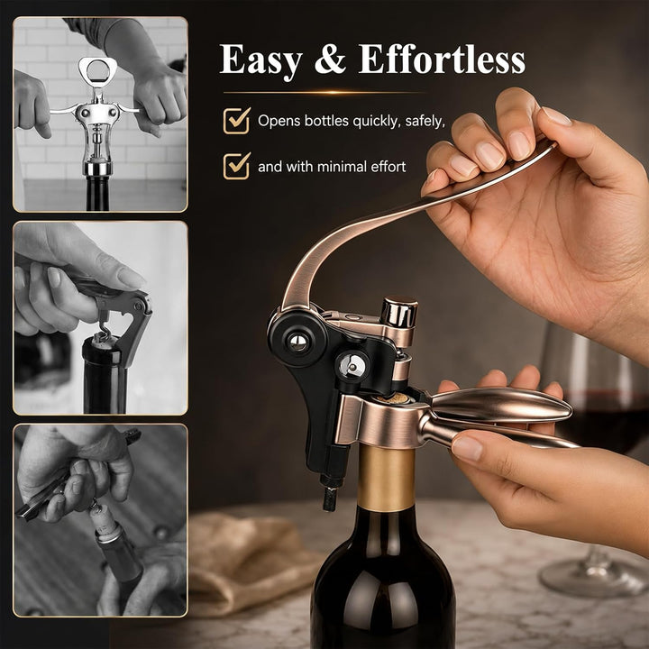 Korkenzieher Wein Set, Weinöffner Korkenzieher Sommelier Set Lederbox-bronze, Lederbox-bronze