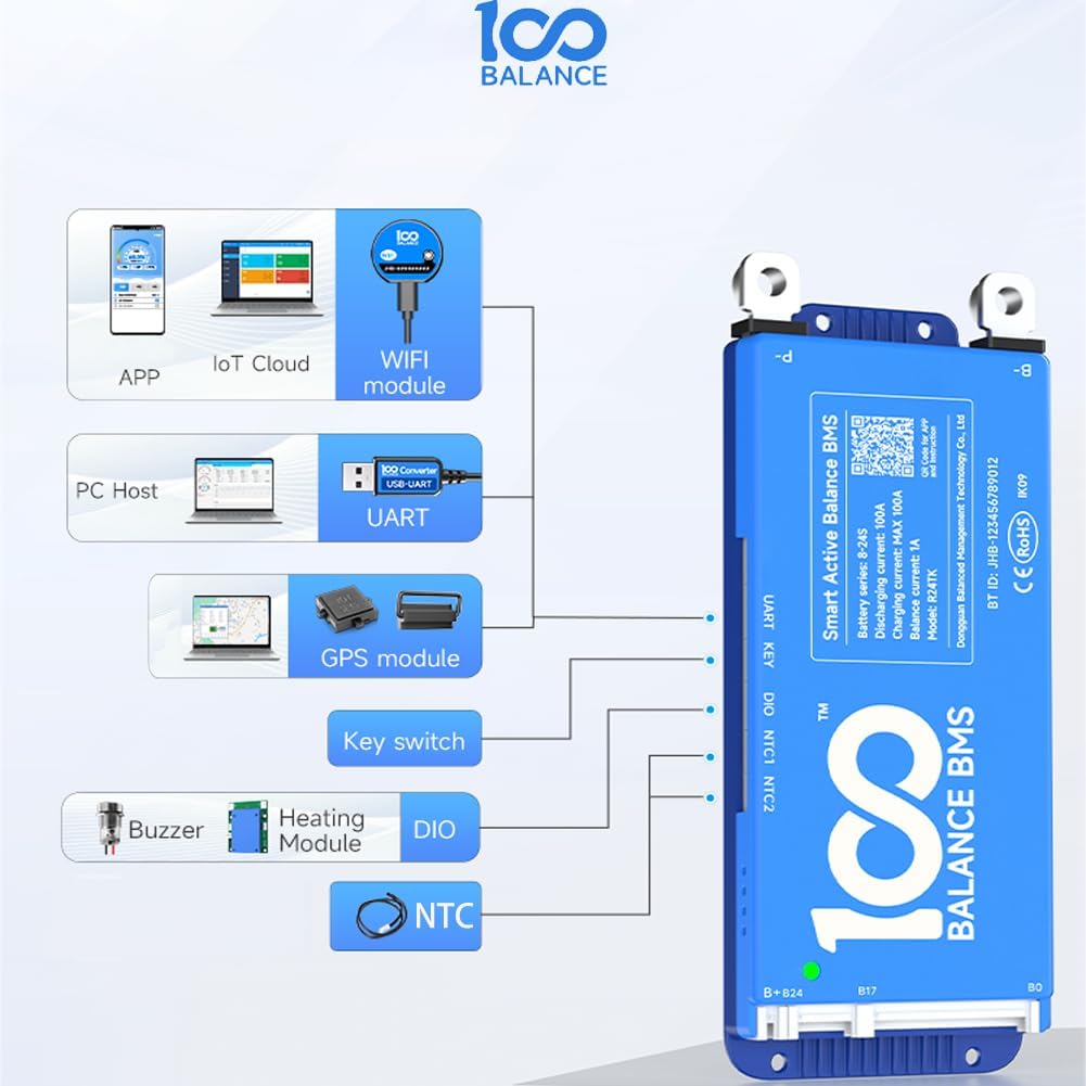 100BALANCE Smart Active Balancing Protection Board Eingebautes Bluetooth Externes WiFi-Modul Lade- u