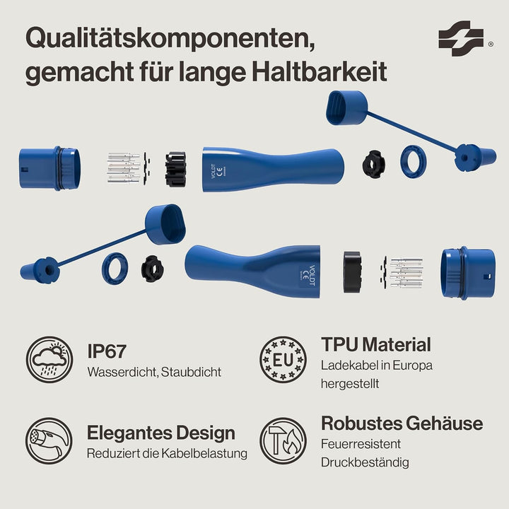 VOLDT Typ 2 Ladekabel Schuko 3,7 kW, 1-phasig, 8A - 16A, verstellbare EV-Ladegerät mit steuerbarer D