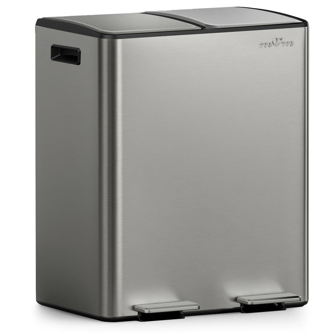 mVm Mülleimer Küche,40 Liter Treteimer,2 x 20 Liter Treteimer, 2 Fächer, Mülltrennsystem, Abfalleime