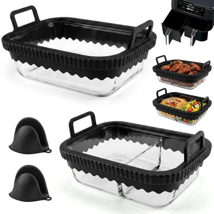2 Stück Glas Auflaufform Airfryer für Ninja AF400EU Heissluftfritteuse