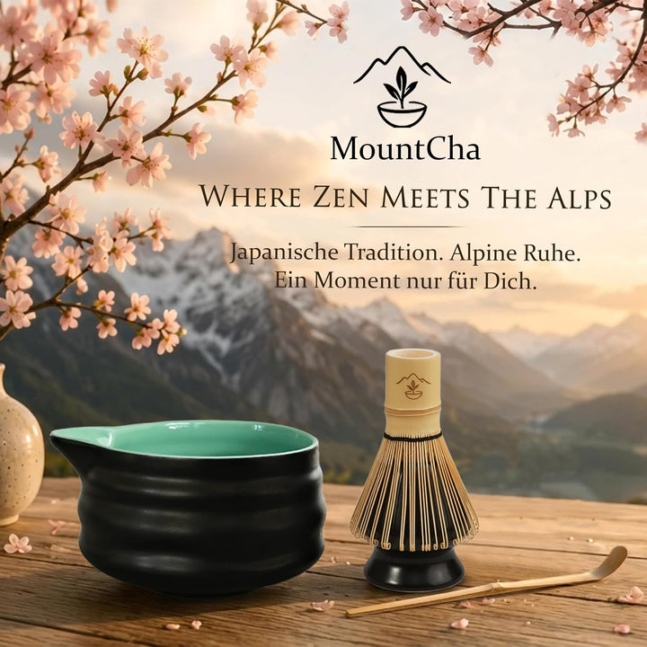 Premium Matcha Set 5-teilig | Matcha Zubehör Set mit Schale, Bambusbesen, Besenhalter, Matcha Löffel