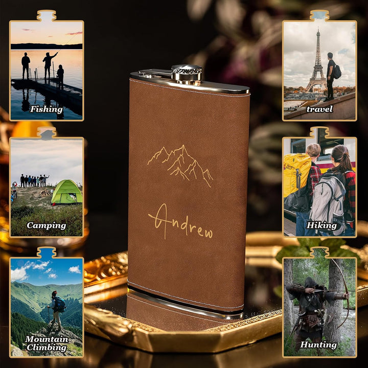 Flachmann Set mit Gravur für Hochzeit, Edelstahl Gross Personalisiert 12oz/355ml für Trauzeugen Gesc