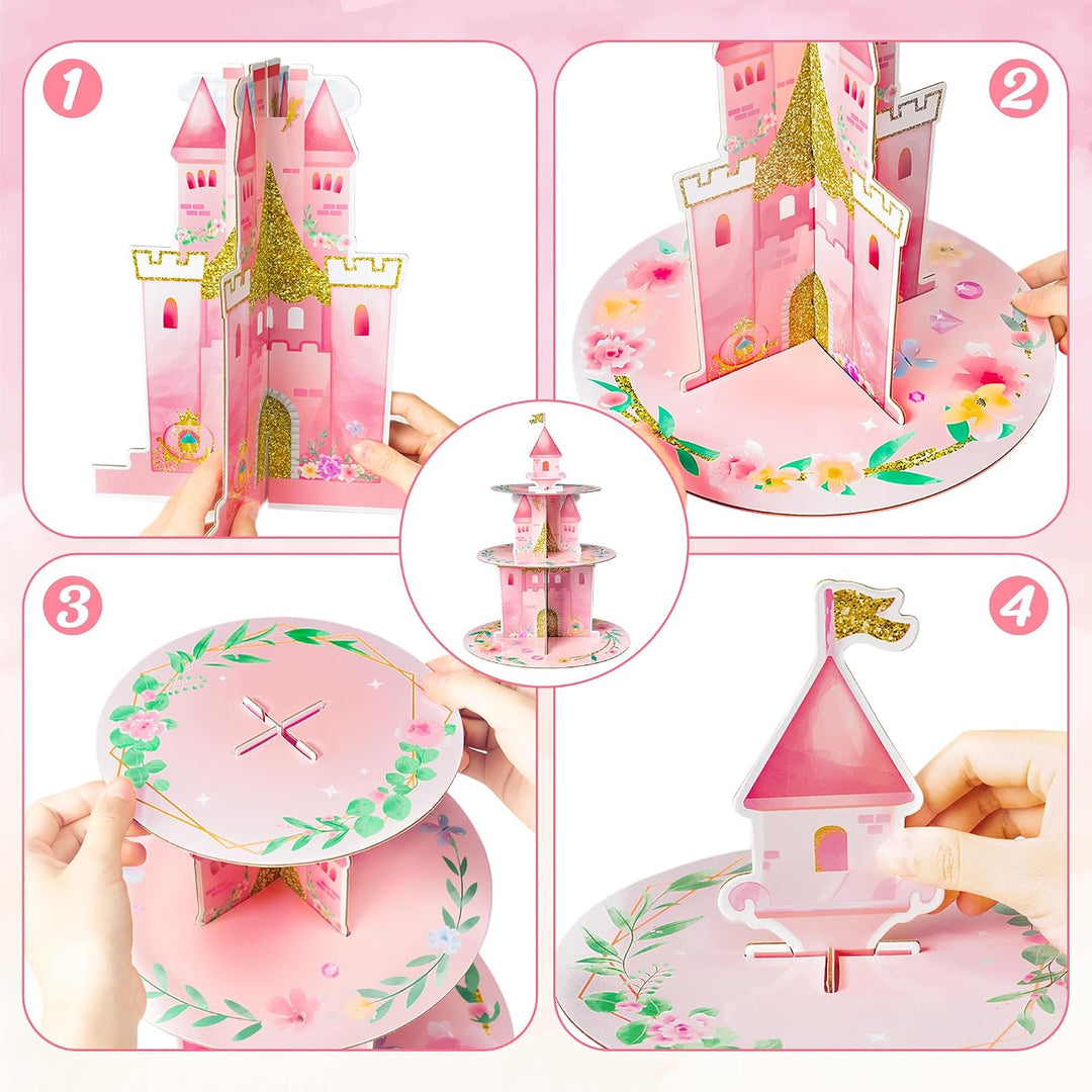 Rosa Watercolor Cupcake Ständer 2 Stück 3-stöckig Prinzessin Karton
