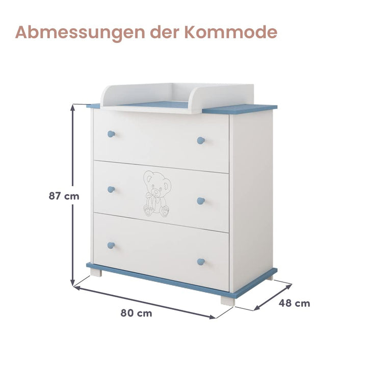 Kiki design Kommode mit Wickeltisch | 80x46 cm | Wickelkommode mit 3 Schubladen | Für Kinderzimmer |