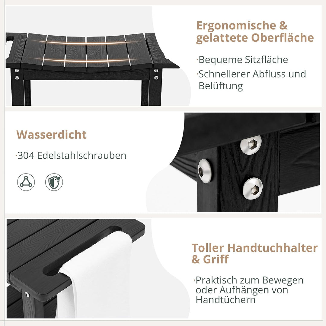 LUE BONA Duschhocker aus HDPS, wasserdichter Badstuhl mit Ablage, Rutschfester Sitz für Dusche, wett