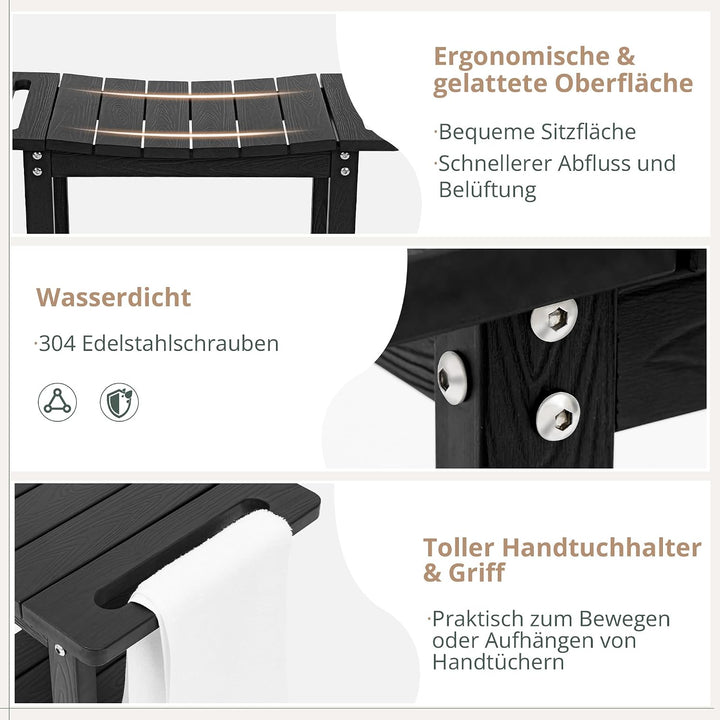 LUE BONA Duschhocker aus HDPS, wasserdichter Badstuhl mit Ablage, Rutschfester Sitz für Dusche, wett