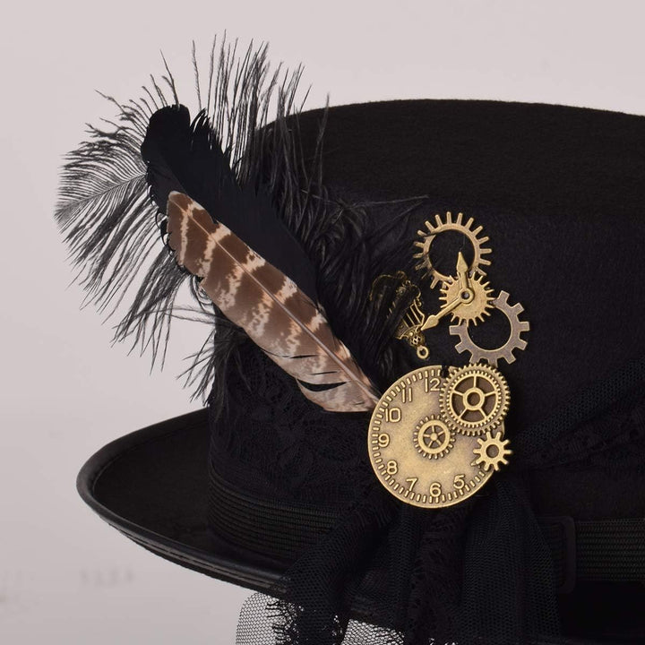 COSDREAMER Unisex Steampunk Zylinderhut Halloween Kostüm Hut mit Brille schwarz (Schwarz, Large) Sch