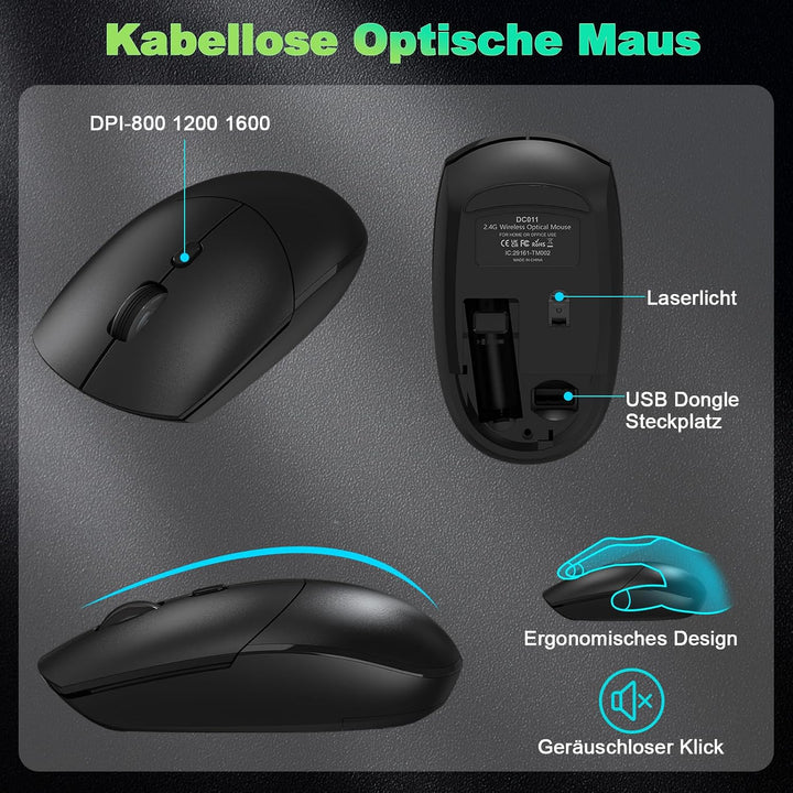cimetech Tastatur Maus Set Kabellos, 2.4G Ergonomische Funktastatur mit Maus mit Handballenauflage u