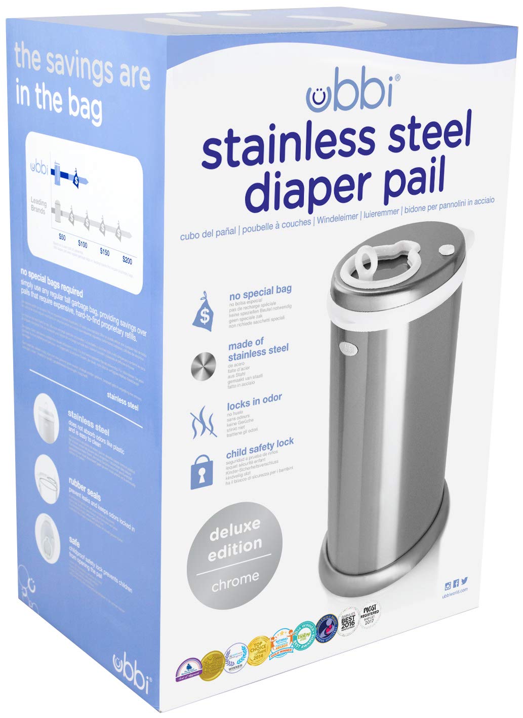 Ubbi Windeleimer &amp; Edelstahl Windeleimer for stainless steel pails Chrome, Chrome