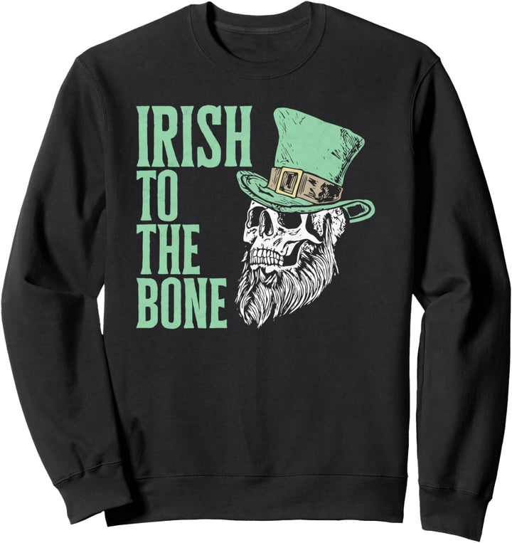 Irish to the Bone St Patricks Day Skull &amp; Beard Funny Retro Sweatshirt