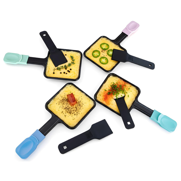 Raclette Käsepfannen Ersatz-Set, 4er-Pack quadratische Antihaft-Pfannen mit farbcodierten und extra