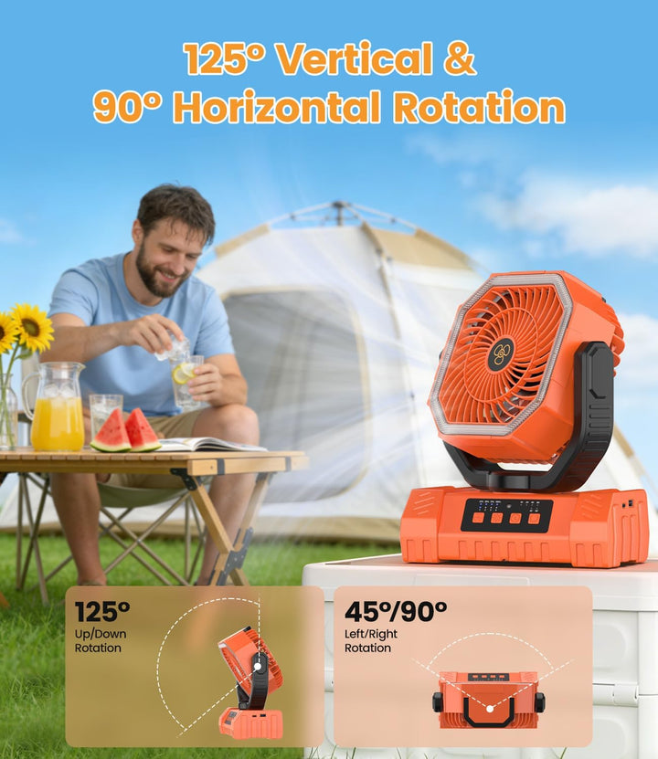 Camping Ventilator, 20000mAh Tragbarer Ventilator Akku mit LED Licht &amp; Fernbedienung, Haken, USB Ven
