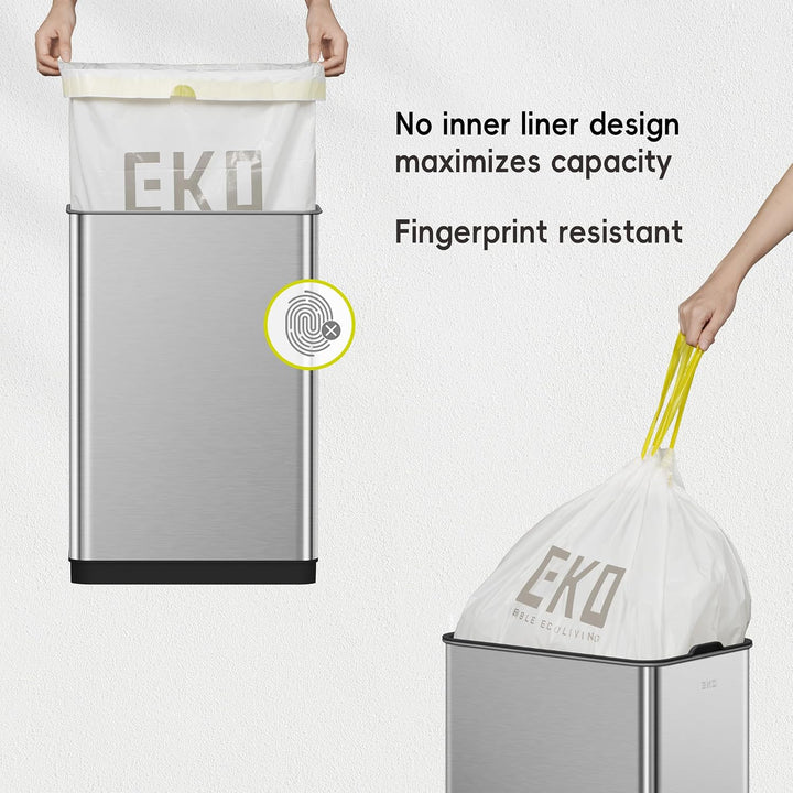 EKO Phantom-T 50 Liter Vertikaler Mülleimer mit Bewegungssensor, Gebürstetes Edelstahl-Finish, Verti