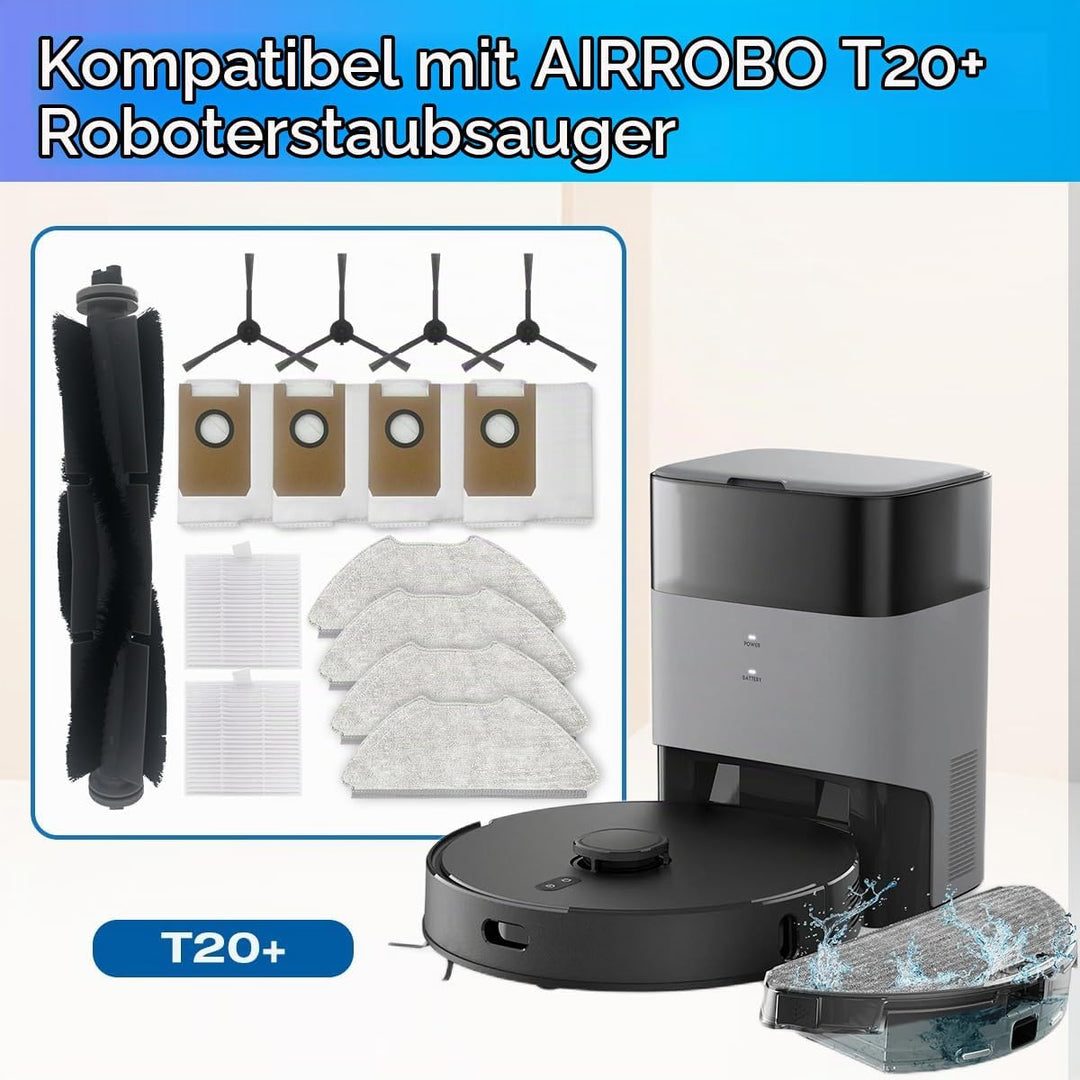 HomeTimes Ersatzteile für AIRROBO T20 Saugroboter Ersatz Zubehör mit 1 Gummibürste 2 HEPA-Filter 4 S