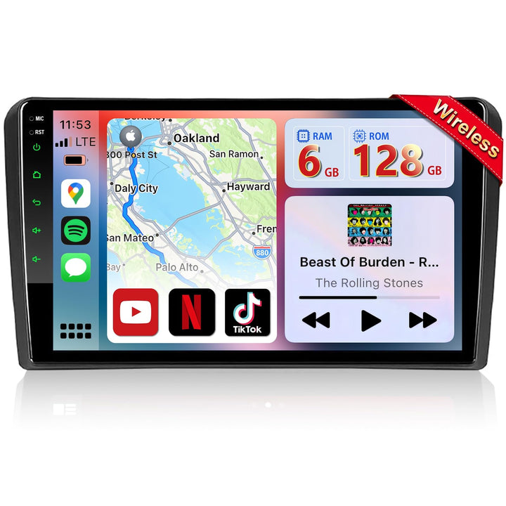Android Autoradio mit Navi Bildschirm Wireless Carplay Android Auto für Audi A3 S3 RS3 2003-2012, 9