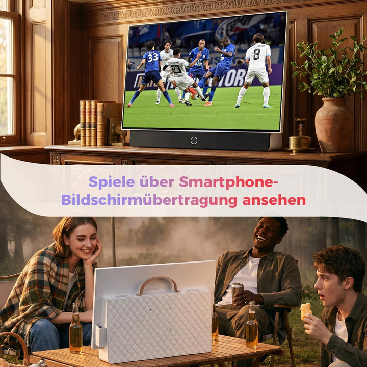 VLH 27 Zoll FHD Portable TV, Tragbarer Fernseher, 400cd/m² Helligkeit, 100% sRGB, Dolby Atmos, Sprac