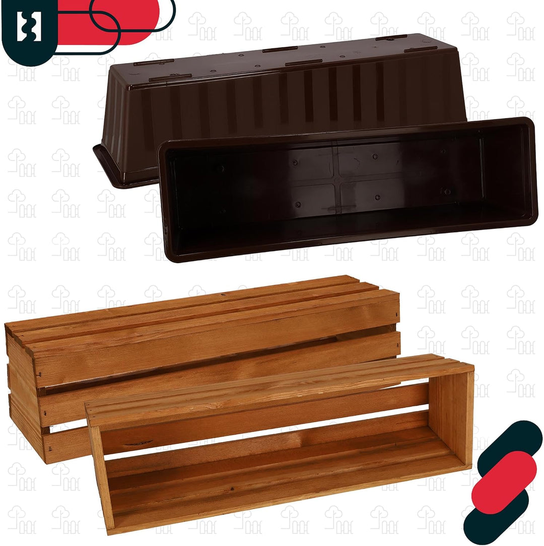 KOTARBAU® Blumenkasten für Balkon, Balkonkasten mit Kunststoffeinsatz 60 x 18 x 15 cm 3er Set Eiche,