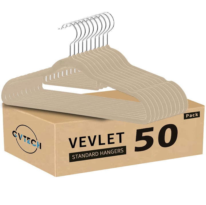 GVTECH Kleiderbügel Samt, [50 Stück], Bügel, rutschfest, kleine Stange für Krawatten, 360° drehbarer