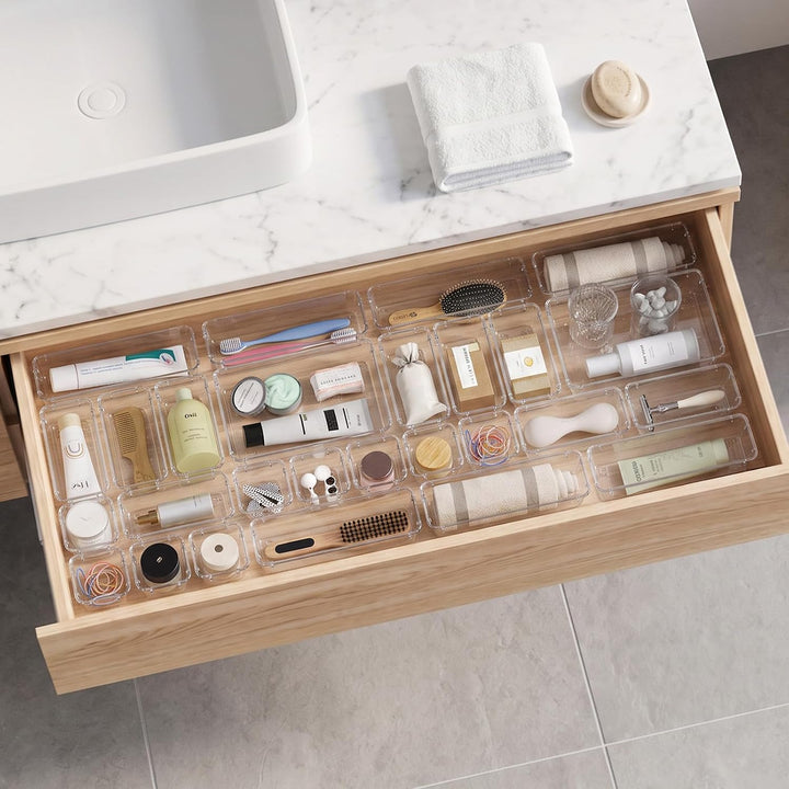 Lifewit 27 Stücke Schubladen Organizer mit 4 Grössen, Schminktisch Ordnungssystem, Klar Kunststoff M