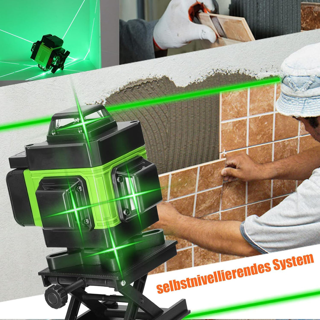 Kreuzlinienlaser Grün 16 Linien, 4 x 360 °Laser Wasserwaage Selbstnivellierend, 2400mAh Akku*2,Linie