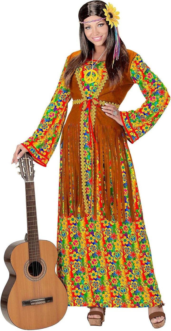 "HIPPIE WOMAN" (dress with vest, peace sign necklace) - (XS), XS