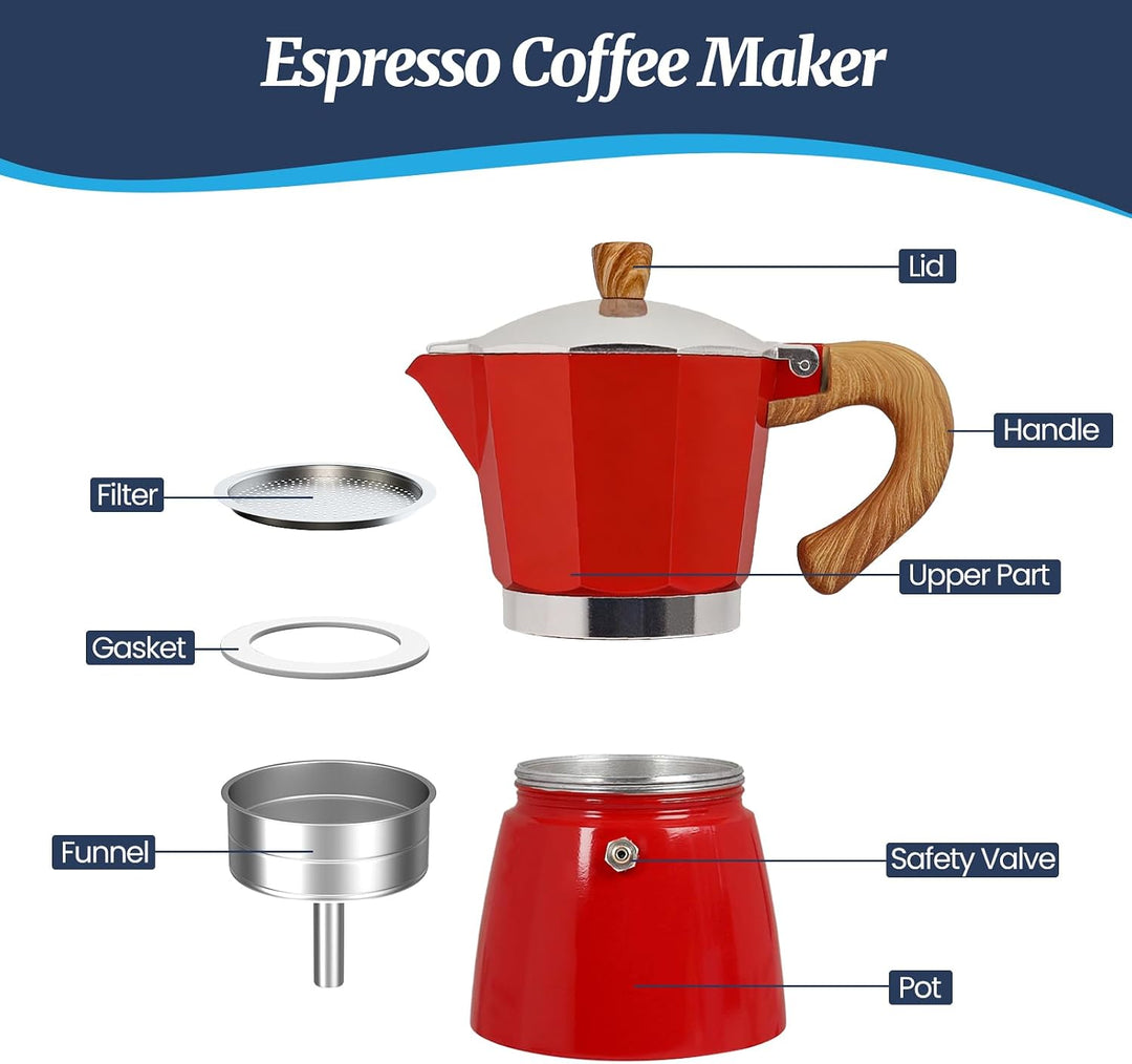 6 Tasse Mokka Kanne aus Aluminium 300 ml italienische Rot 6 Tasse, Rot 6 Tasse