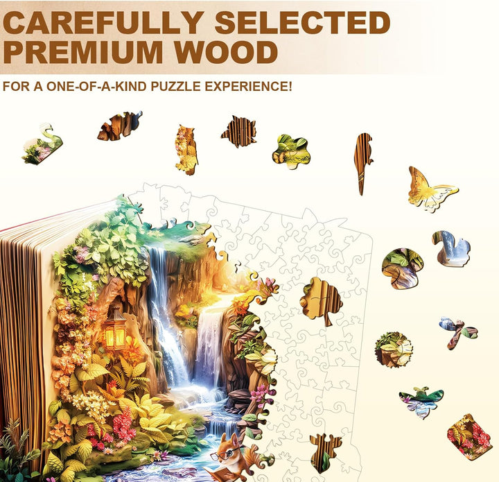 Holzpuzzles für Erwachsene – 34 cm × 33 cm Buchlandschaft Puzzle, Buchlandschaft