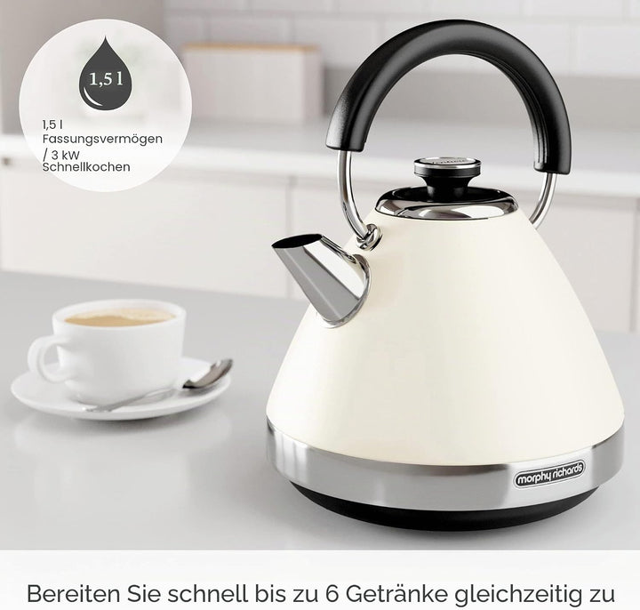 Morphy Richards Venture 100132 Wasserkocher, Pyramidenform, 1,5 l, 3 kW, Rapid Boil Cremefarben VENT