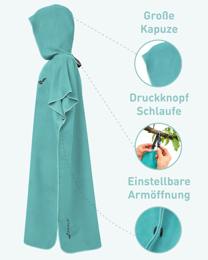 Fit-Flip Badeponcho aus Mikrofaser für Damen, Herren und Kinder | schnelltrocknend, kompakt und ultr