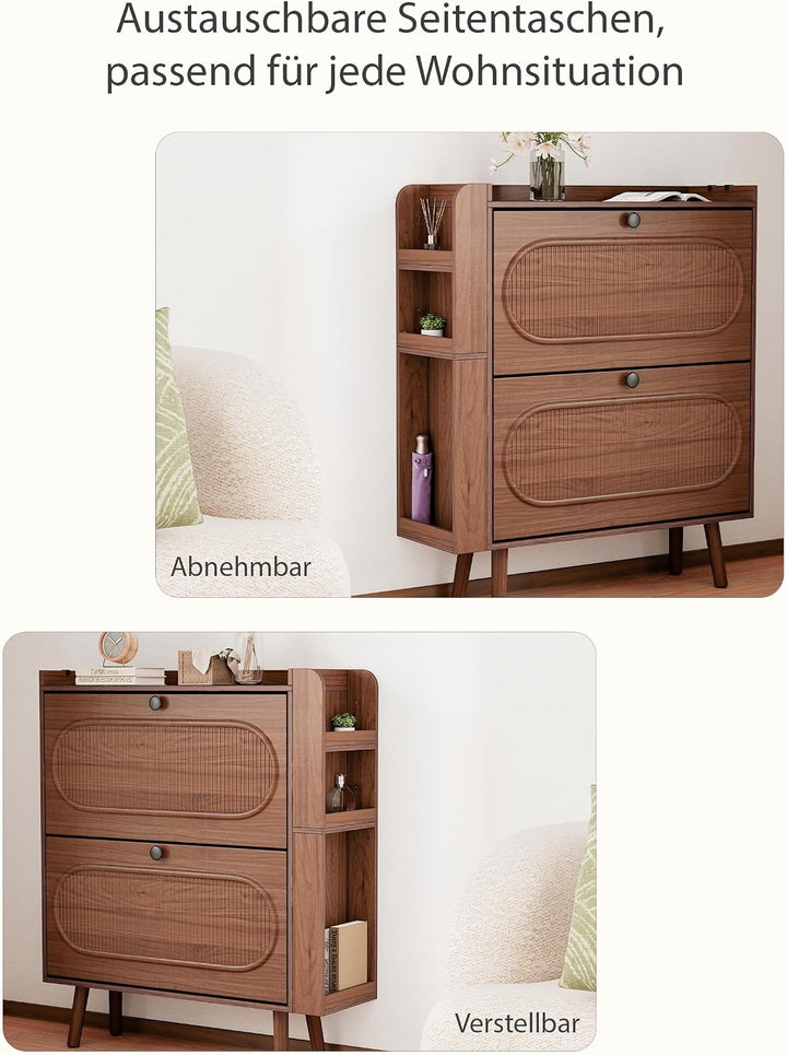 Schuhschrank Schmal mit 2 Klappen, Walnuss Nussbaum, Nussbaum