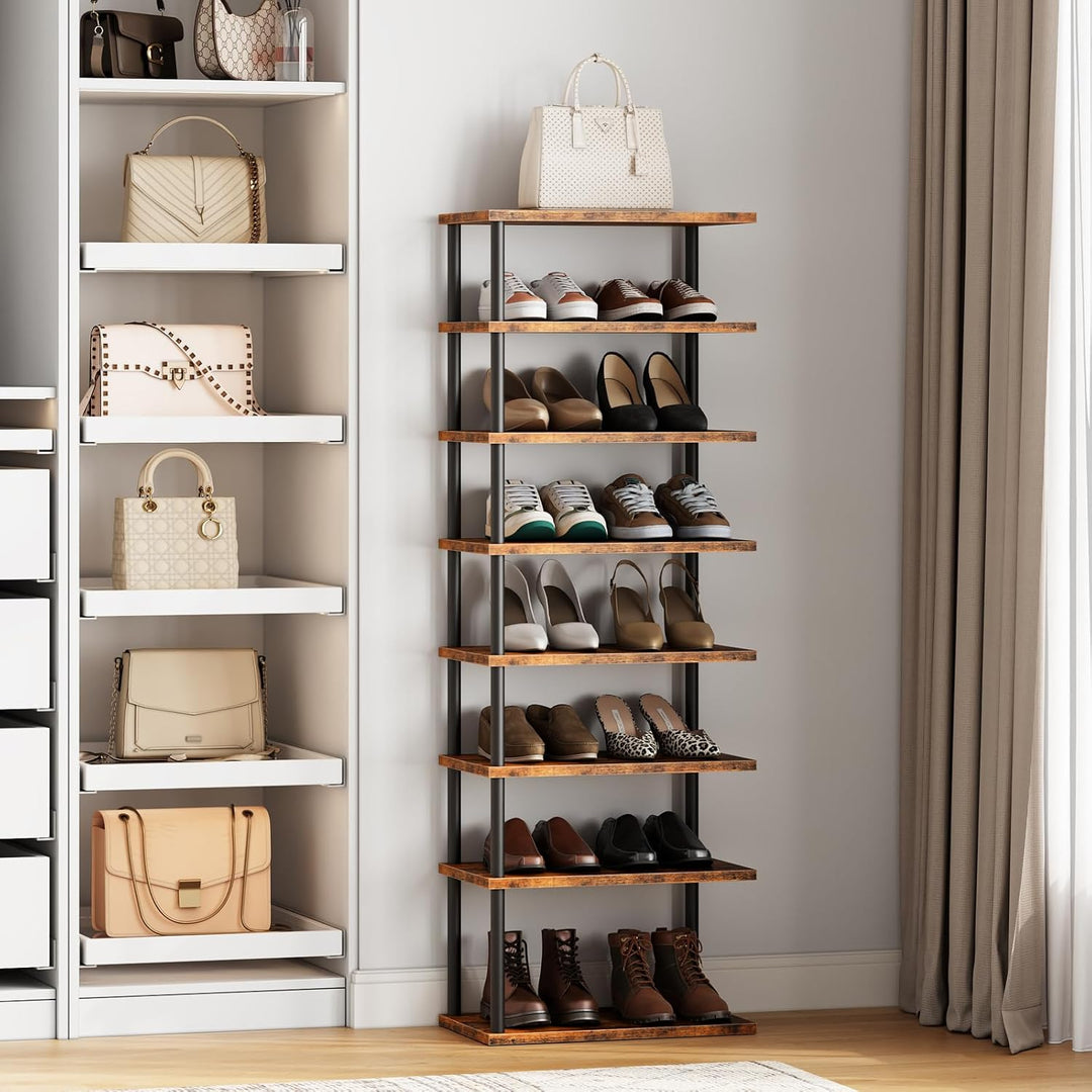 HOOBRO Vertikales Schuhregal, 8-lagiges Schuhregal, schmales Schuhablage, Schuhschrank, Schuhständer