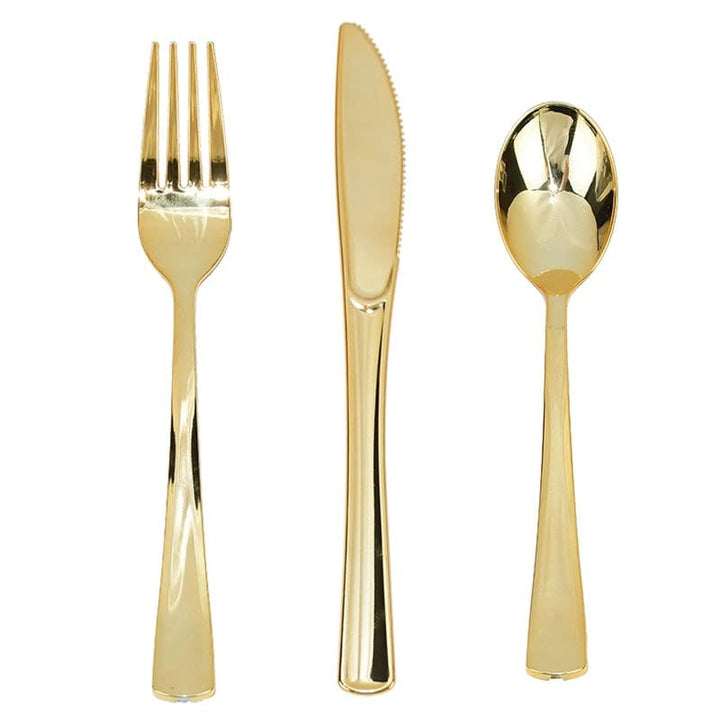 75 stücke Goldene Messer und Gabeln Löffel Wiederverwendbare Kunststoff Geschirr Set Geburtstag Part