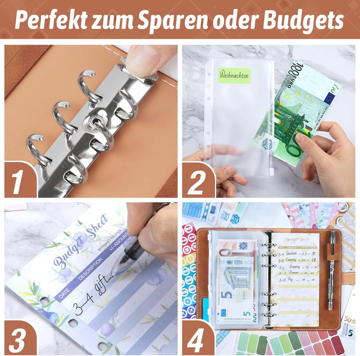 Budget Planner / Binder A6 - ANYUKE Sparchallenge Geldbuch mit Hüllen, Finanzplaner Ringbuch Ordner