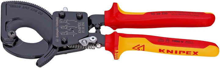 KNIPEX Kabelschneider (Ratschenprinzip) 1000V-isoliert (250 mm) 95 36 250 (SB-Karte/Blister) &amp; Abman
