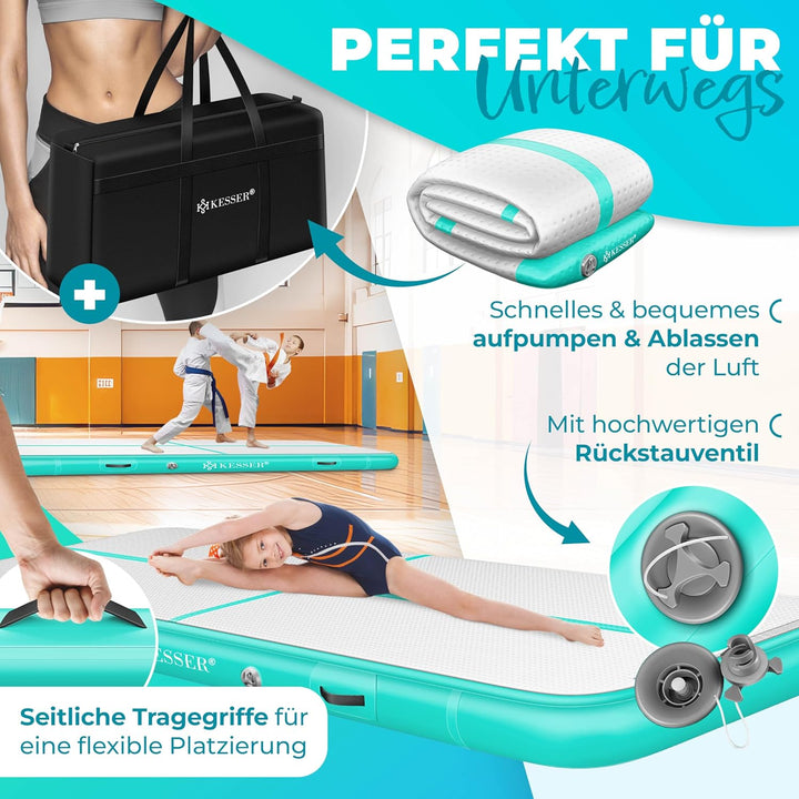 KESSER® Turnmatte Aufblasbar Airtrack 2m/3m/4m/5m/6m Fitness-Matte Gymnastikmatte | inkl. Tragetasch