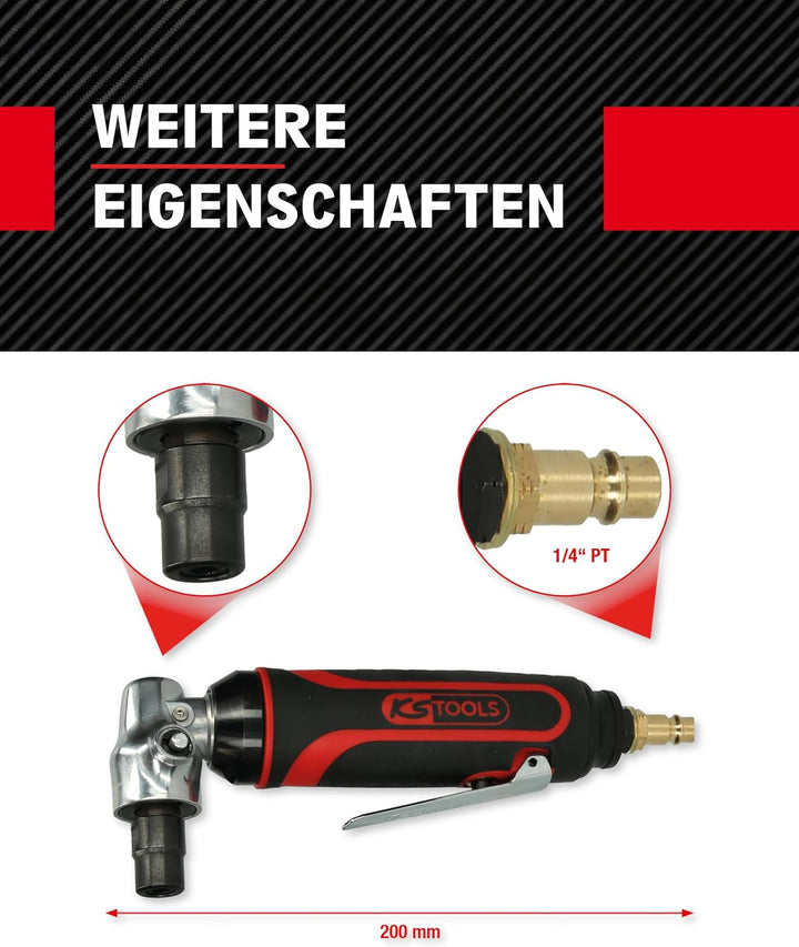 KS Tools Druckluft Winkelschleifer 515.5420 6mm I Druckluftschleifer mit Drehzahl-Regulierung I Für