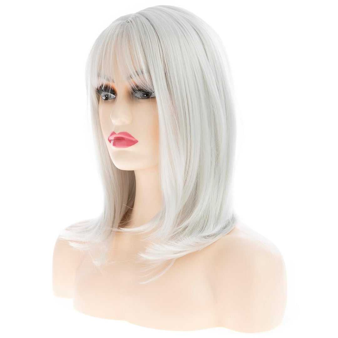 Lange Silber Perücken für Frauen Natürliche Gerade Silber Perücke mit Bangs,Synthetische Haar Perück
