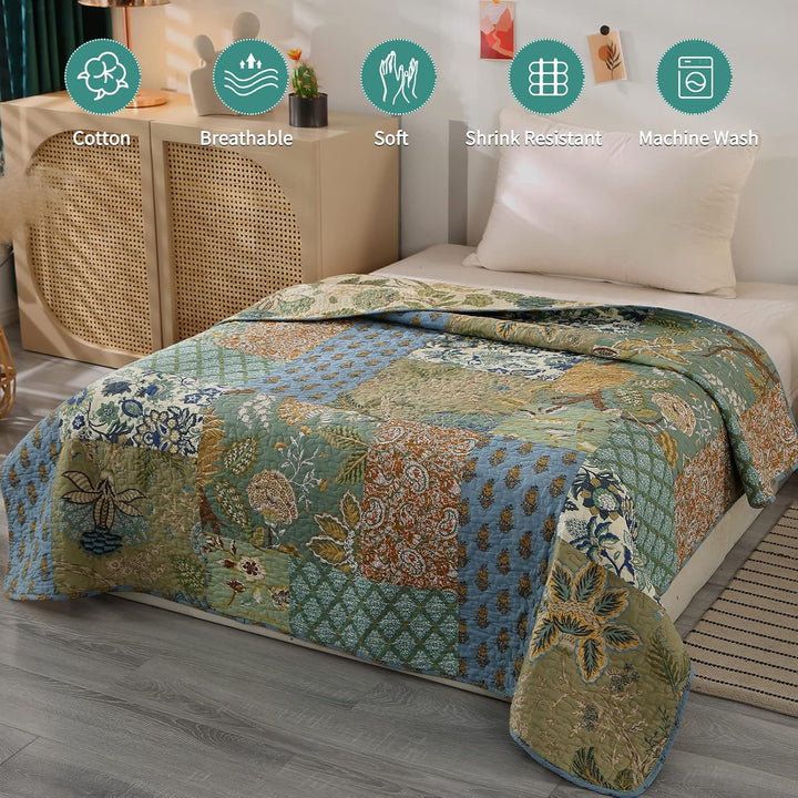 Qucover Patchwork Tagesdecke Patchworkdecke aus Reiner Baumwolle, Bettüberwurf für Doppelbett, Vinta