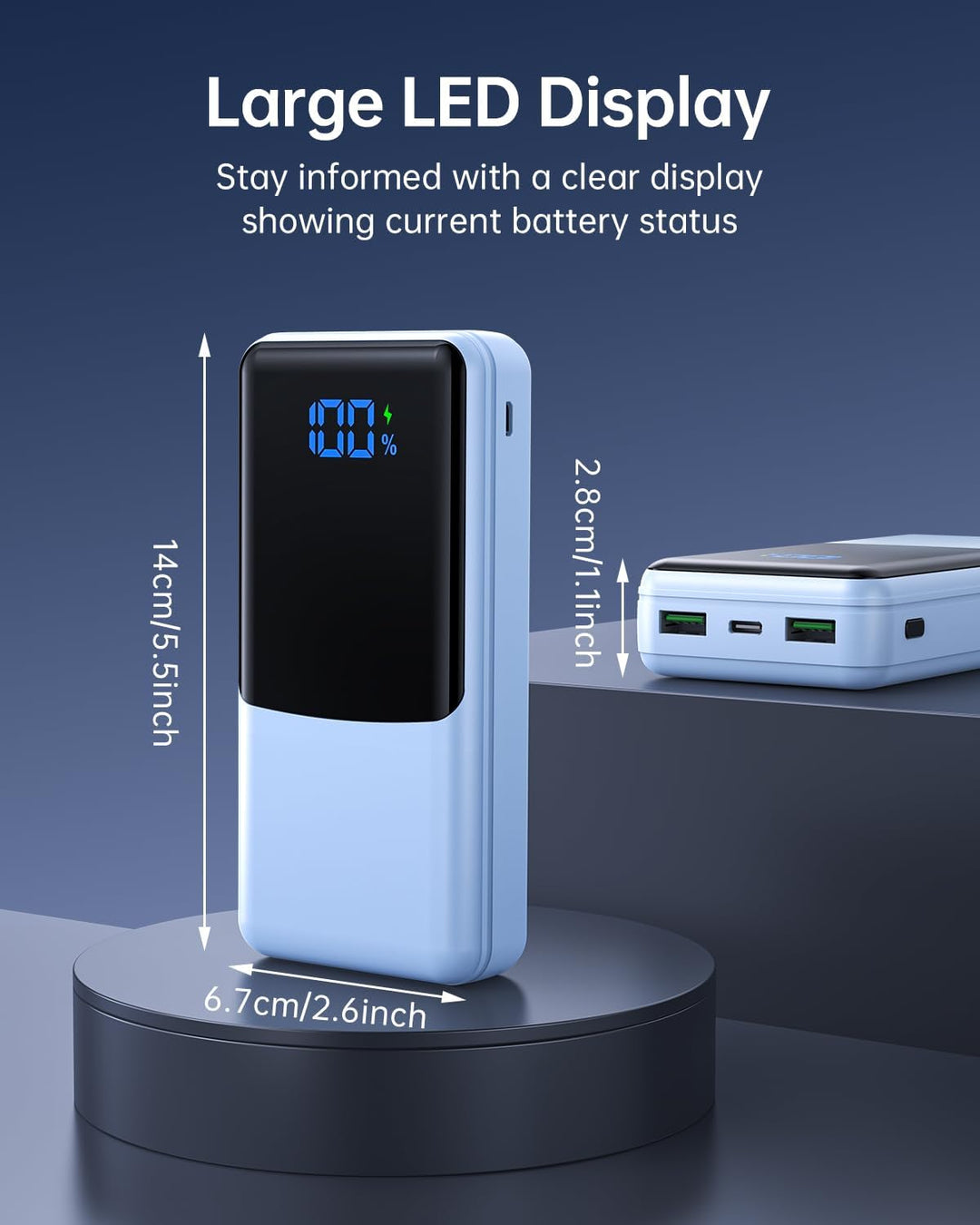 Coblob Power Bank 27000mAh, Powerbank Schnellladefunktion USB C PD 20W Himmelblau-002, Himmelblau-00