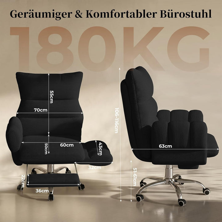 HOMRELEXA Bürostuhl, Schreibtischstuhl mit Fussstütze, klappbaren Armlehnen
