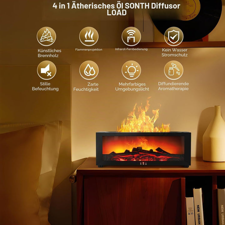3D Flame Diffusor für ätherische Öle, Flammenbefeuchter Kamin, 150 ml mit Timer, Automatischer Absch