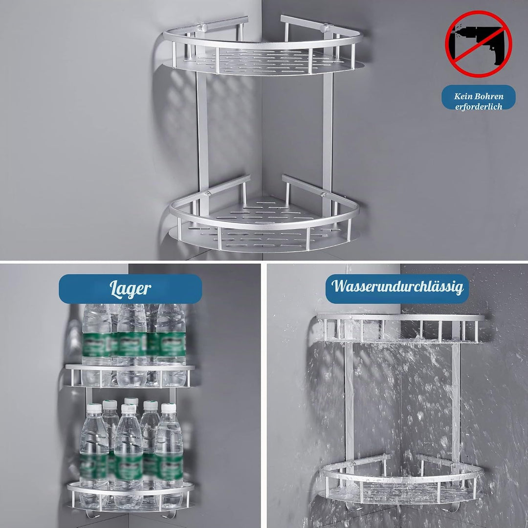 GERUIKE Duschkorb Ohne Bohren Ecke - Badezimmer Regal Silber - Duschregal Ecke Badezimmer Organizer,