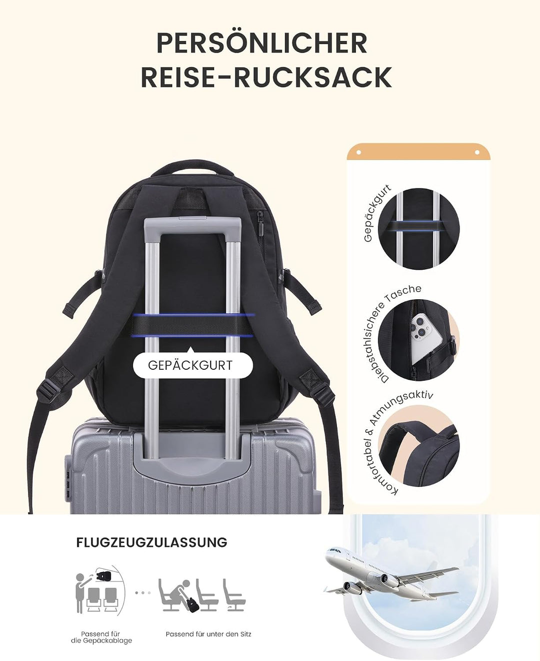 LOVEVOOK Schulrucksack Mädchen Teenager 15,6 Zoll Laptop Rucksack Damen M Schwarz, M Schwarz