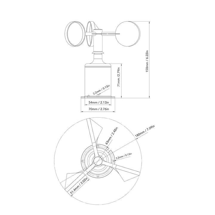 Windsensor Trans, Windgeschwindigkeitssensor, DC 5V Windgeschwindigkeitsüberwachungssensor mit 0,8 m