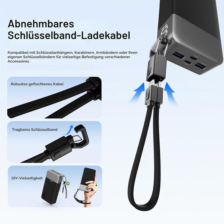 JUOVI Power Bank, Powerbank 20000mAh 45W Schnellladen Externe Handyakkus Schwarz 45W with Cable, Sch