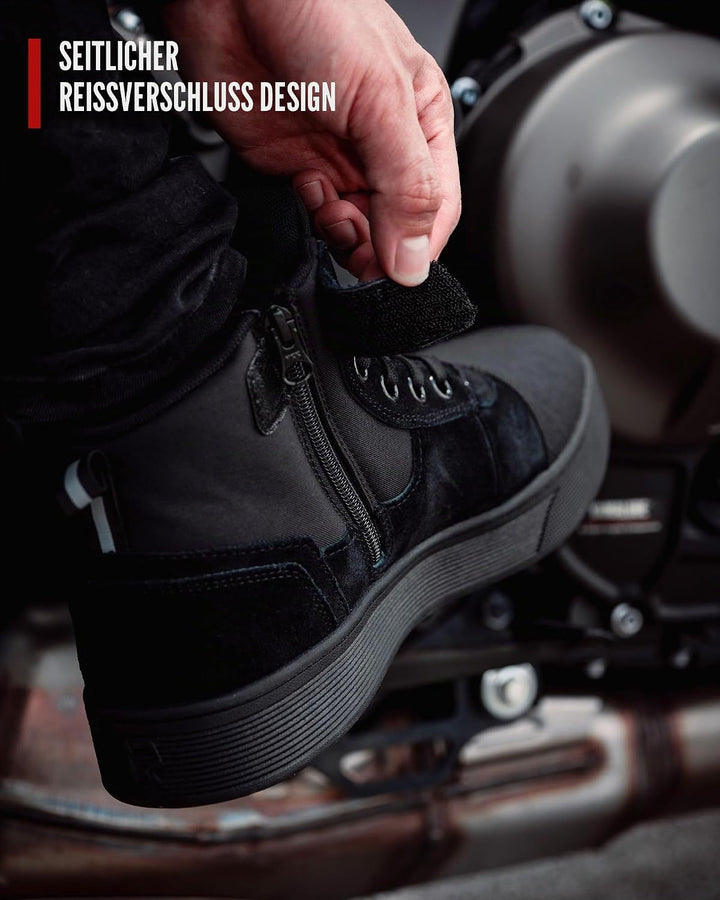 RIDEIRON Motorradschuhe Herren Damen Motorradstiefel CE-geprüft Schwarz 44 EU, Schwarz 44 EU