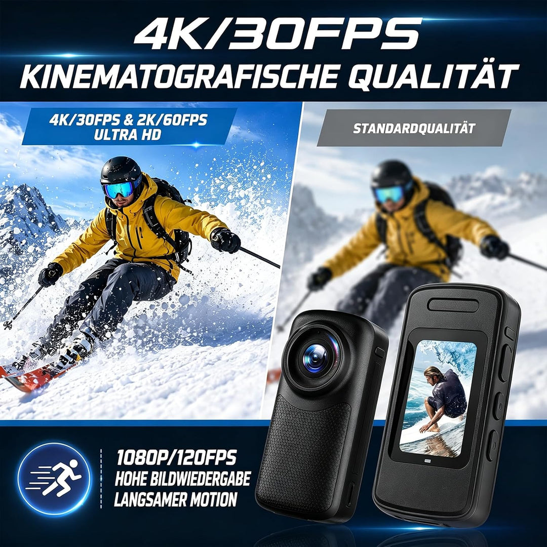 Tragbare magnetische Daumen-Action-Kamera, 1080P HD Body Cam mit 110-Grad-Weitwinkelobjektiv und 100