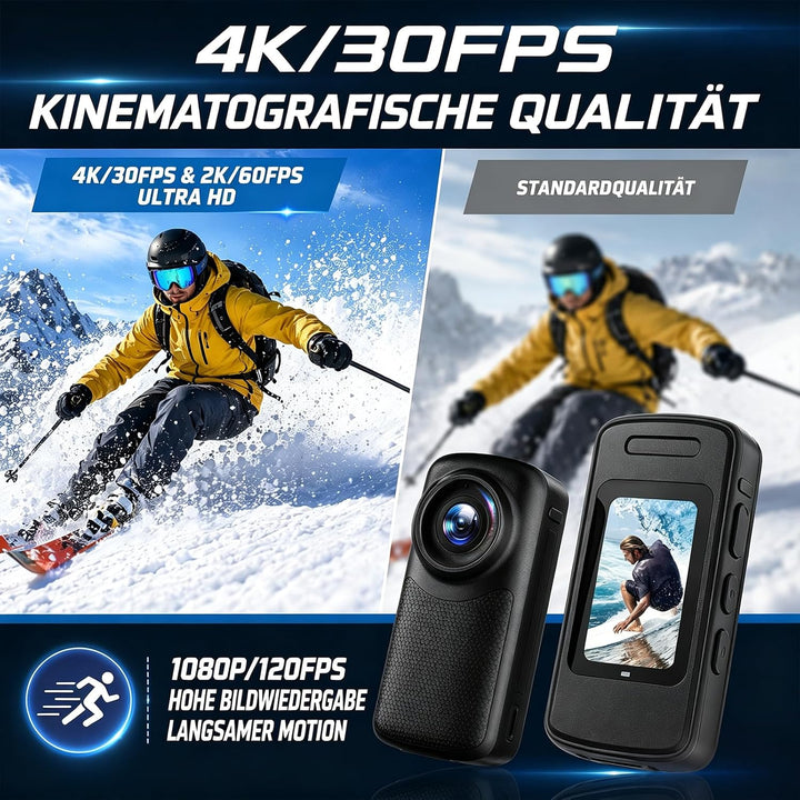 Tragbare magnetische Daumen-Action-Kamera, 1080P HD Body Cam mit 110-Grad-Weitwinkelobjektiv und 100